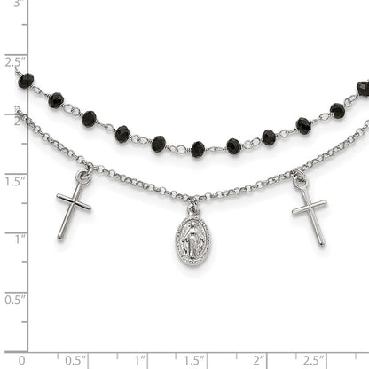 Sterlingsilber Rhodiniert Schwarz Gekugelt Kreuz/miraculous Medaille Halskette