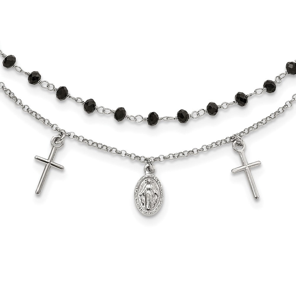 Sterlingsilber Rhodiniert Schwarz Gekugelt Kreuz/miraculous Medaille Halskette