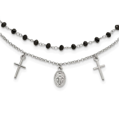 Sterlingsilber Rhodiniert Schwarz Gekugelt Kreuz/miraculous Medaille Halskette