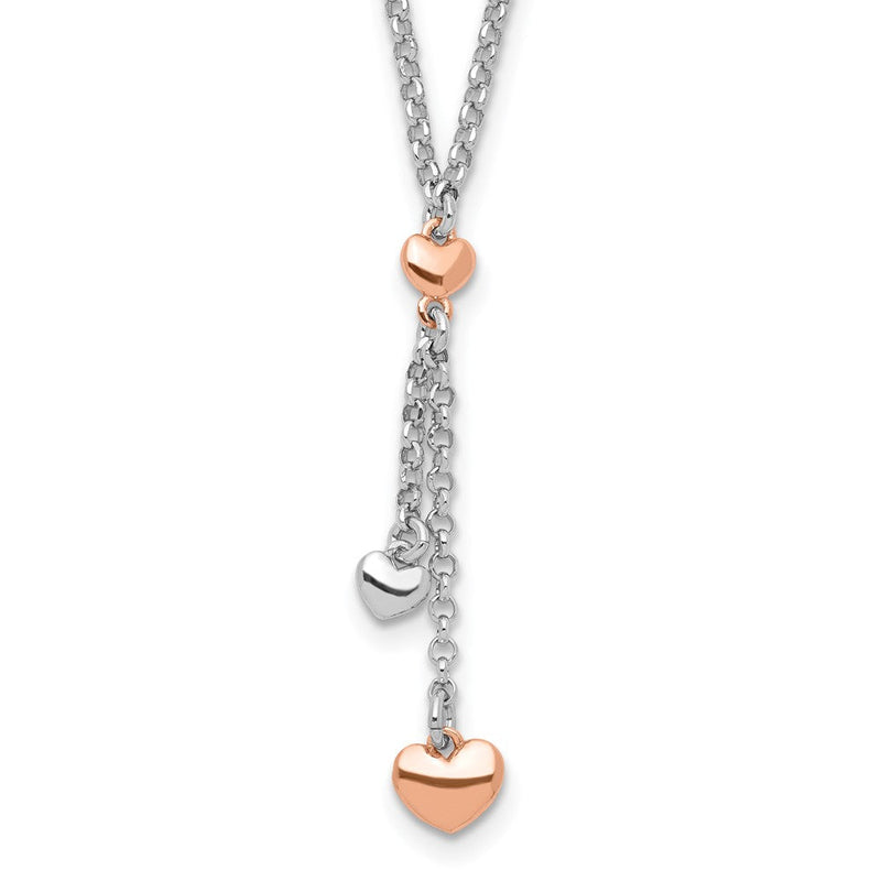 Sterlingsilber Rhodiniert Rose Vergoldet Herz 1.5 Zoll Verlängerungnecklace