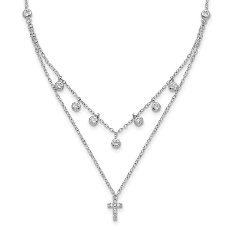 Sterlingsilber Rhodiniert Zirkonia Kreuz mit 2 Zoll Verlängerung. Halskette