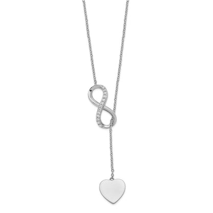 Sterlingsilber Rhodiniert Zirkonia Unendlichkeit/heart mit 2 Zoll Verlängerung. Y-necklace