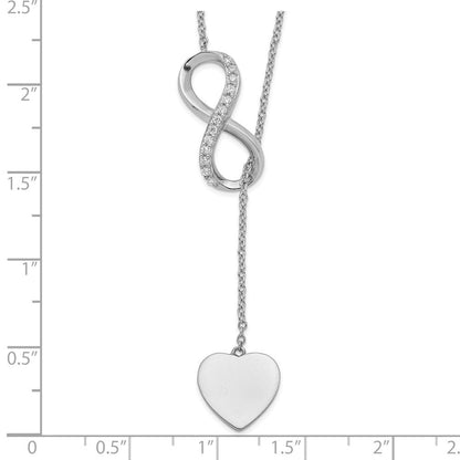 Sterlingsilber Rhodiniert Zirkonia Unendlichkeit/heart mit 2 Zoll Verlängerung. Y-necklace