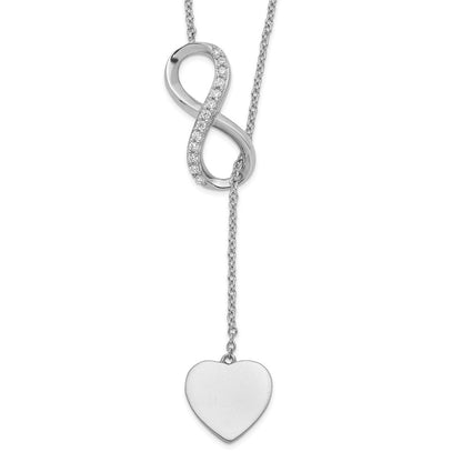 Sterlingsilber Rhodiniert Zirkonia Unendlichkeit/heart mit 2 Zoll Verlängerung. Y-necklace