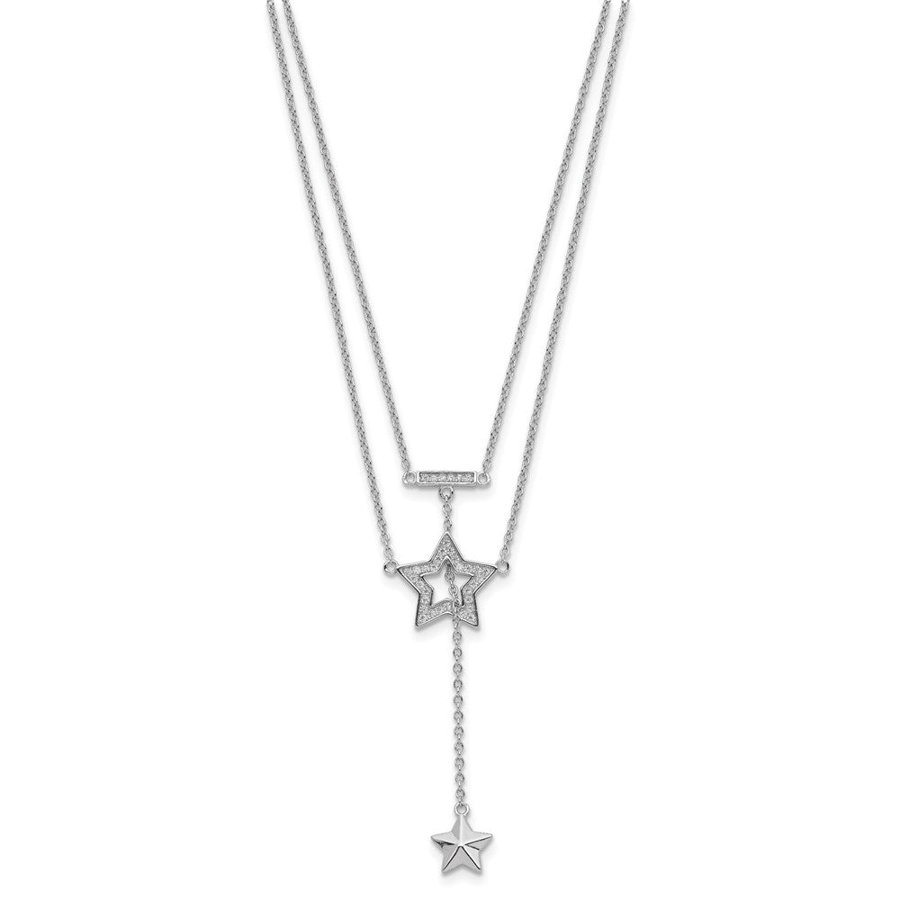 Sterlingsilber Rhodiniert 2-strand Zirkonia Stern mit 1 Zoll. Verlängerung. Halskette
