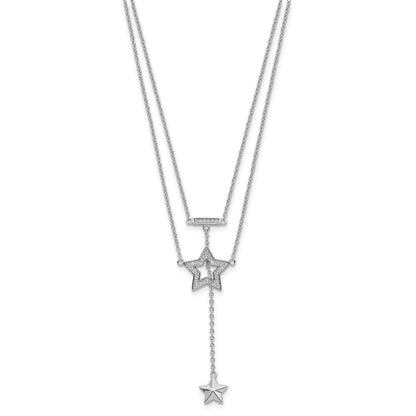 Sterlingsilber Rhodiniert 2-strand Zirkonia Stern mit 1 Zoll. Verlängerung. Halskette