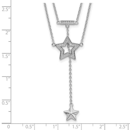 Sterlingsilber Rhodiniert 2-strand Zirkonia Stern mit 1 Zoll. Verlängerung. Halskette