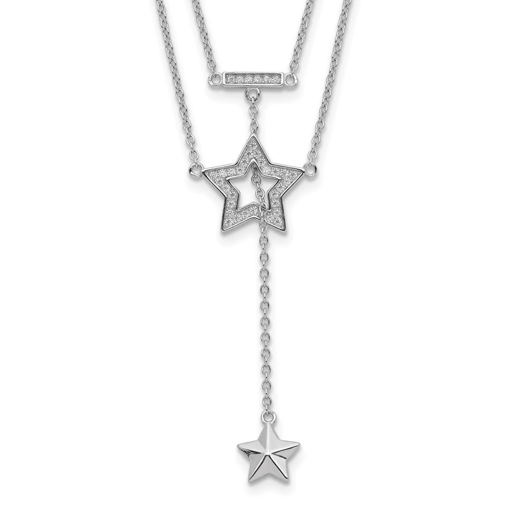 Sterlingsilber Rhodiniert 2-strand Zirkonia Stern mit 1 Zoll. Verlängerung. Halskette
