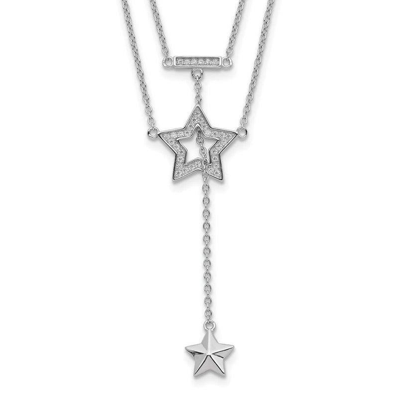 Sterlingsilber Rhodiniert 2-strand Zirkonia Stern mit 1 Zoll. Verlängerung. Halskette