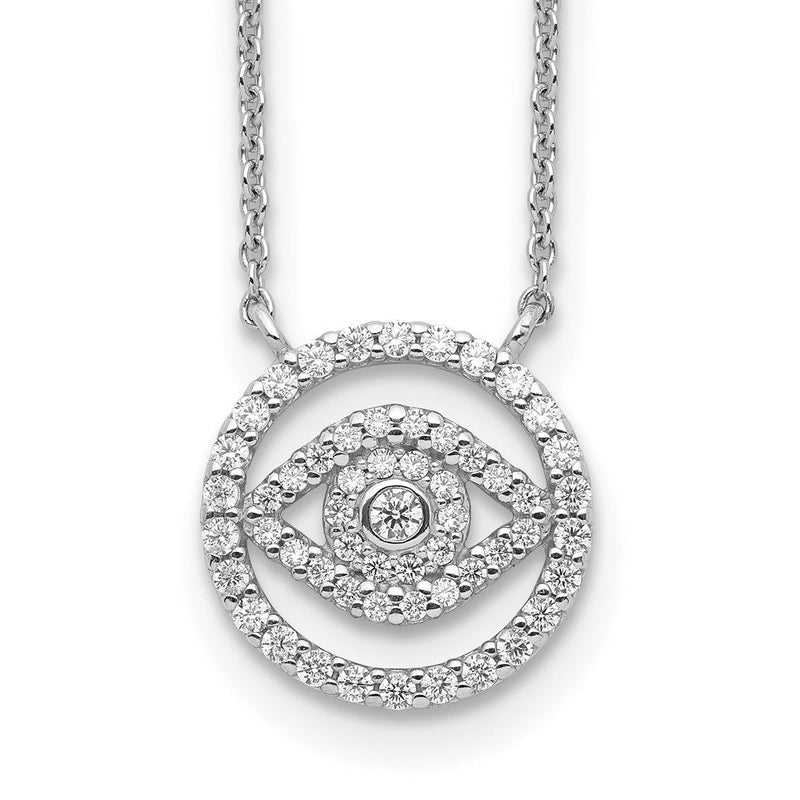 Sterlingsilber Rhodiniert Zirkonia Böse Auge Halskette mit 2 Zoll Verlängerung.