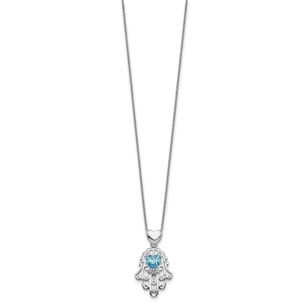 Sterlingsilber Blau und Klar Zirkonia Hamsa Halskette