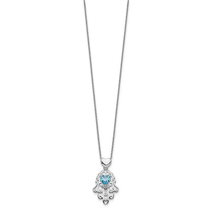 Sterlingsilber Blau und Klar Zirkonia Hamsa Halskette
