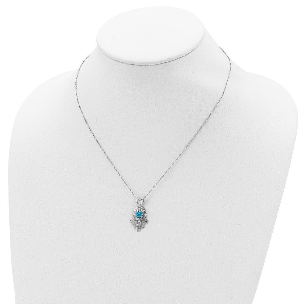 Sterlingsilber Blau und Klar Zirkonia Hamsa Halskette