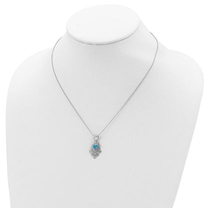 Sterlingsilber Blau und Klar Zirkonia Hamsa Halskette