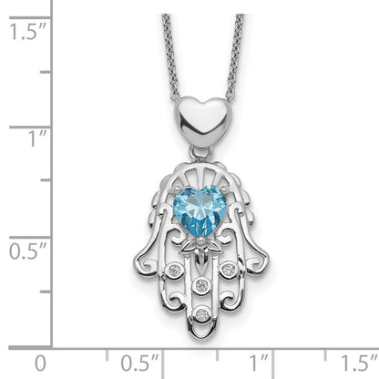 Sterlingsilber Blau und Klar Zirkonia Hamsa Halskette