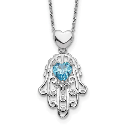 Sterlingsilber Blau und Klar Zirkonia Hamsa Halskette