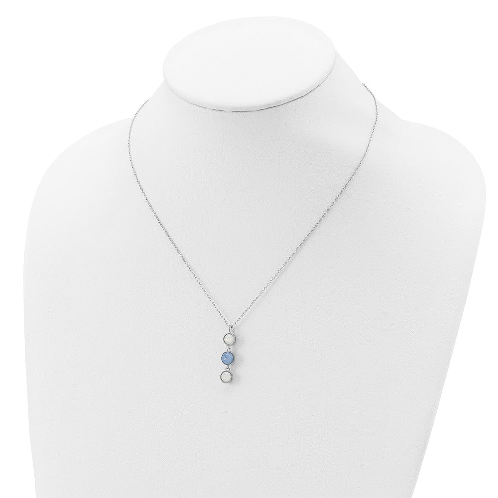 Sterlingsilber Rhodiniert Blau und Weiß Kristall mit 2 Zoll Verlängerung Halskette