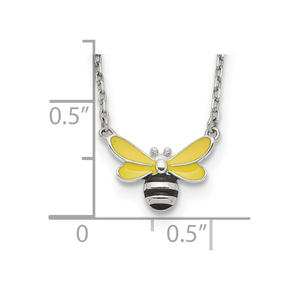 Sterlingsilber Poliert Gelb & Schwarz Emailliert Bumblebee mit 2 Zoll Verlängerung Kinder Halskette
