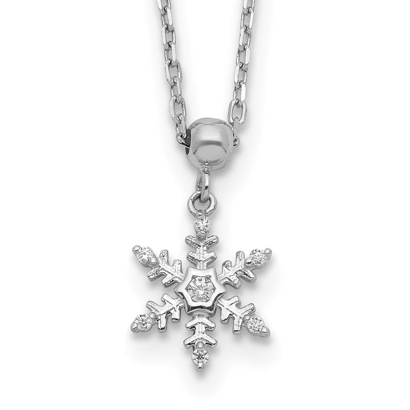Sterlingsilber Rhodiniert Poliert Zirkonia Schneeflocke mit 2 Zoll Verlängerung. Halskette