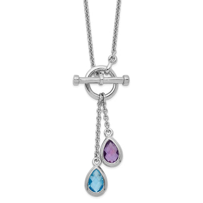 Sterlingsilber Rhod-plat Amethyst und Licht Schweizer Blautopas Halskette