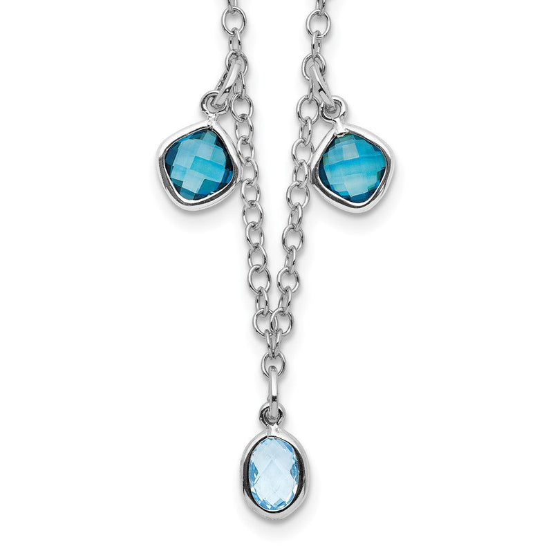 Sterlingsilber Rhod-plat London und Himmel Blautopas mit 2 Zoll Verlängerung. Halskette