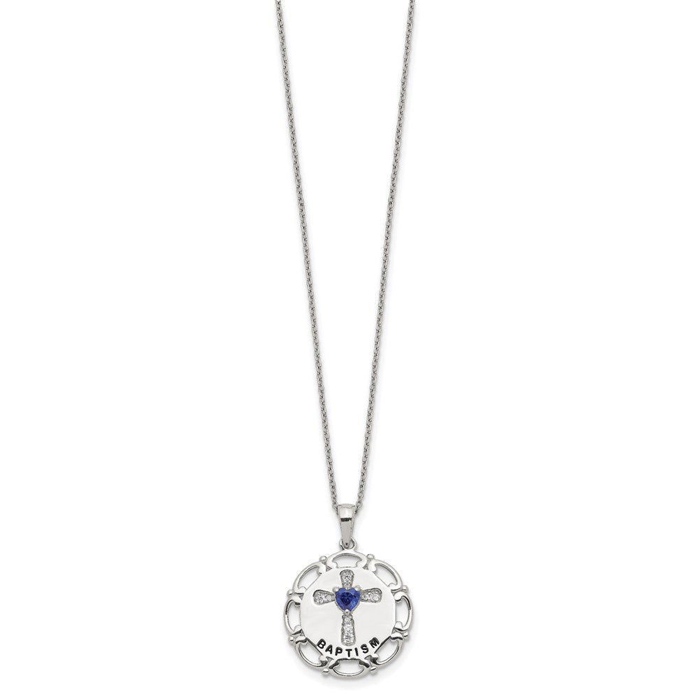 Sterlingsilber Emailliert Blau & Klar Zirkonia Kreuz Halskette