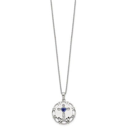 Sterlingsilber Emailliert Blau & Klar Zirkonia Kreuz Halskette