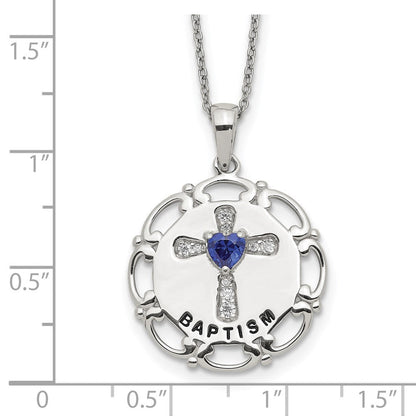 Sterlingsilber Emailliert Blau & Klar Zirkonia Kreuz Halskette