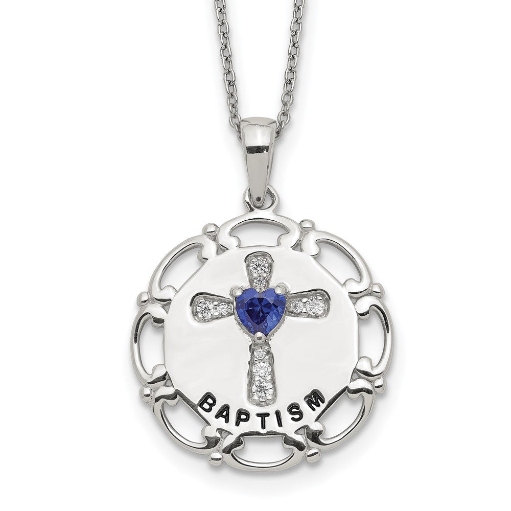 Sterlingsilber Emailliert Blau & Klar Zirkonia Kreuz Halskette