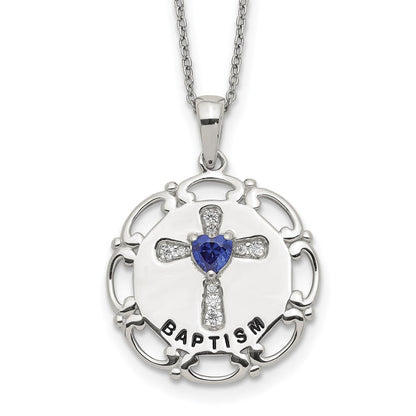 Sterlingsilber Emailliert Blau & Klar Zirkonia Kreuz Halskette