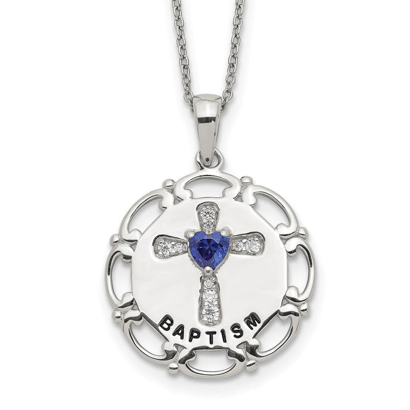 Sterlingsilber Emailliert Blau & Klar Zirkonia Kreuz Halskette