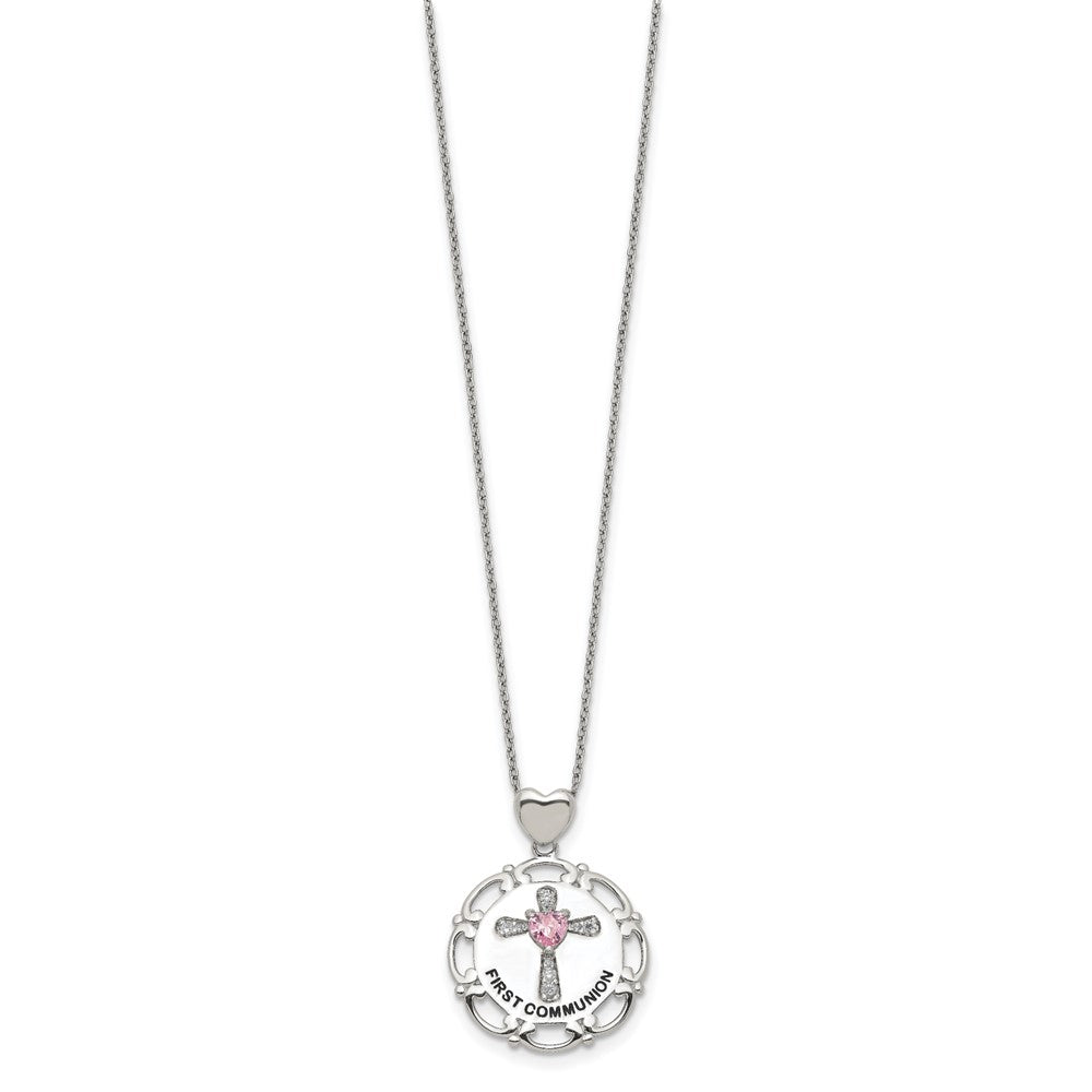 Sterlingsilber Emailliert Rosa & Klar Zirkonia Kreuz Halskette