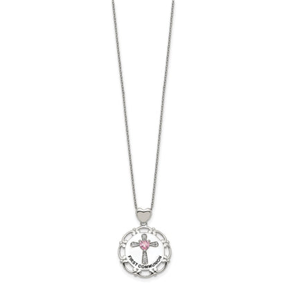 Sterlingsilber Emailliert Rosa & Klar Zirkonia Kreuz Halskette
