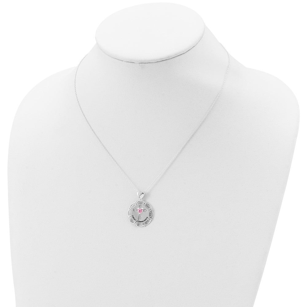 Sterlingsilber Emailliert Rosa & Klar Zirkonia Kreuz Halskette