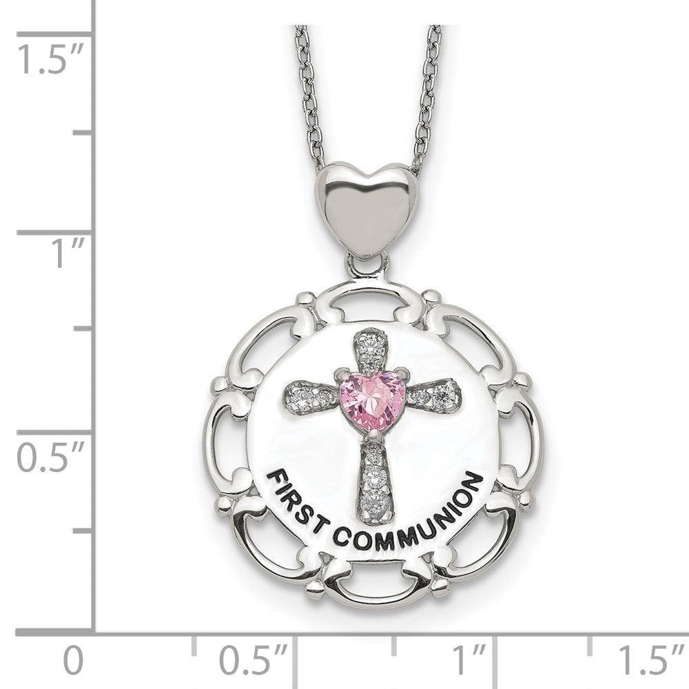 Sterlingsilber Emailliert Rosa & Klar Zirkonia Kreuz Halskette