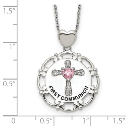 Sterlingsilber Emailliert Rosa & Klar Zirkonia Kreuz Halskette