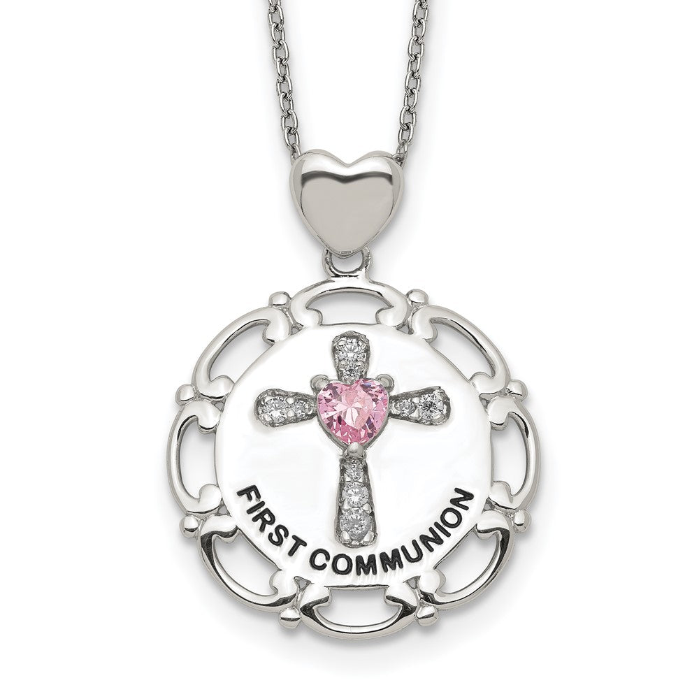 Sterlingsilber Emailliert Rosa & Klar Zirkonia Kreuz Halskette