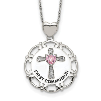 Sterlingsilber Emailliert Rosa & Klar Zirkonia Kreuz Halskette