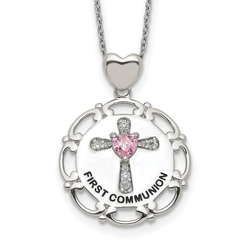 Sterlingsilber Emailliert Rosa & Klar Zirkonia Kreuz Halskette