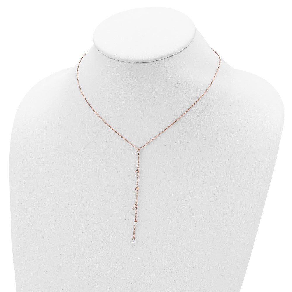Sterlingsilber Roséfarben Zirkonia Hängend mit 2 Zoll Verlängerung. Halskette