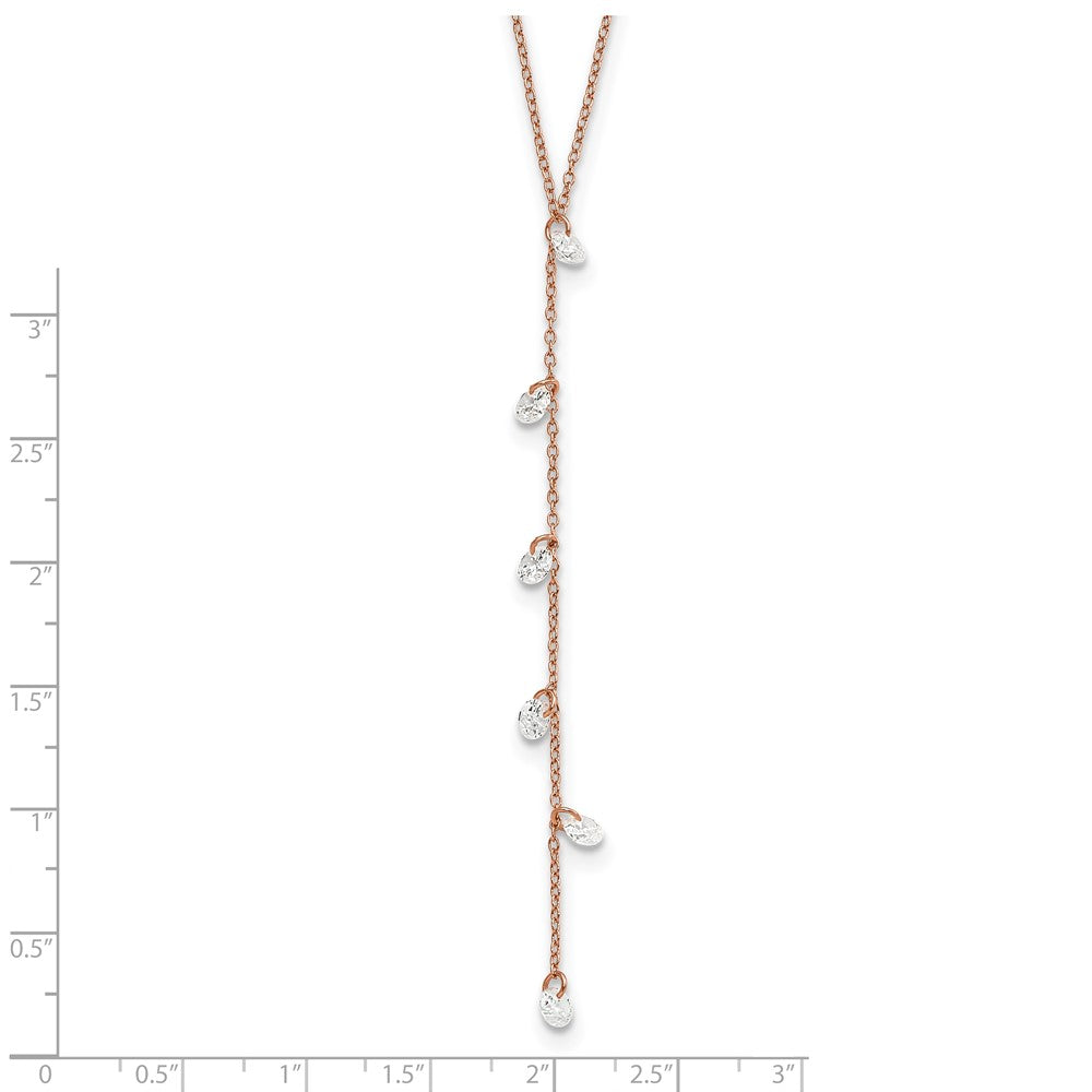 Sterlingsilber Roséfarben Zirkonia Hängend mit 2 Zoll Verlängerung. Halskette