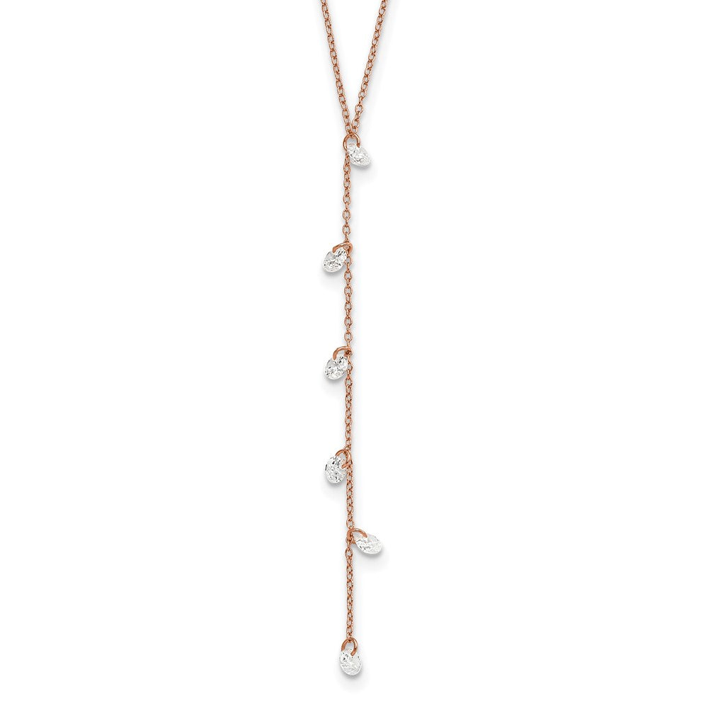 Sterlingsilber Roséfarben Zirkonia Hängend mit 2 Zoll Verlängerung. Halskette