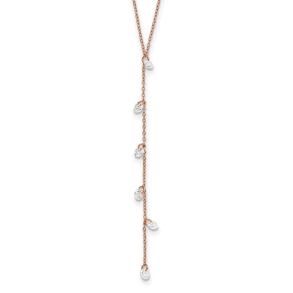 Sterlingsilber Roséfarben Zirkonia Hängend mit 2 Zoll Verlängerung. Halskette