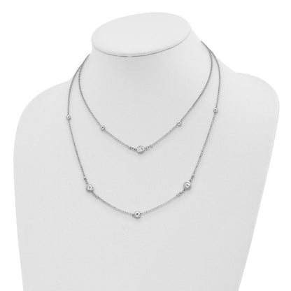 Sterlingsilber Rhodiniert Zirkonia/beaded 2-strand mit 1 Zoll Verlängerung. Halskette