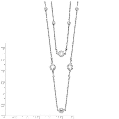 Sterlingsilber Rhodiniert Zirkonia/beaded 2-strand mit 1 Zoll Verlängerung. Halskette