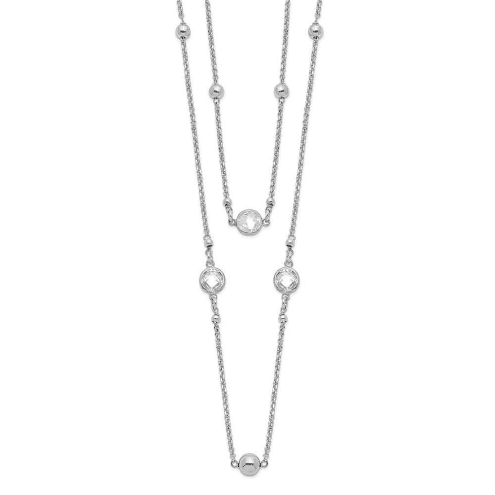 Sterlingsilber Rhodiniert Zirkonia/beaded 2-strand mit 1 Zoll Verlängerung. Halskette