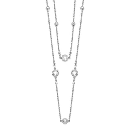 Sterlingsilber Rhodiniert Zirkonia/beaded 2-strand mit 1 Zoll Verlängerung. Halskette