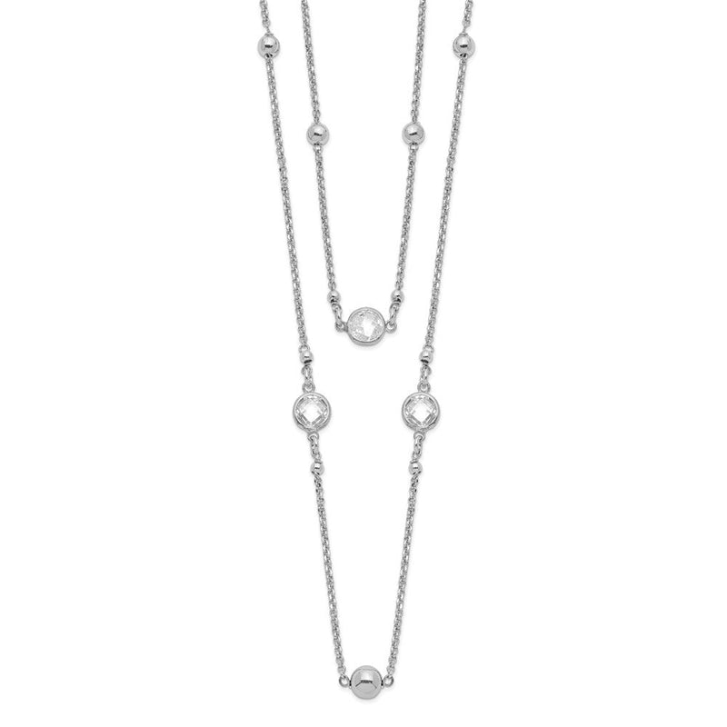 Sterlingsilber Rhodiniert Zirkonia/beaded 2-strand mit 1 Zoll Verlängerung. Halskette