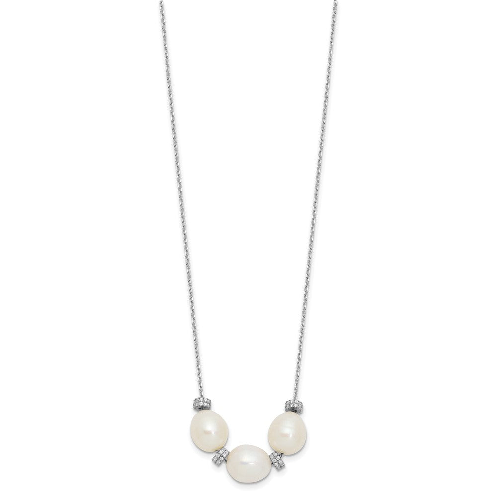 Sterlingsilber Rhodiniert Zirkonia Perle/fwc Perle mit 2 Zoll Verlängerung. Halskette