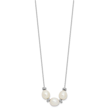 Sterlingsilber Rhodiniert Zirkonia Perle/fwc Perle mit 2 Zoll Verlängerung. Halskette